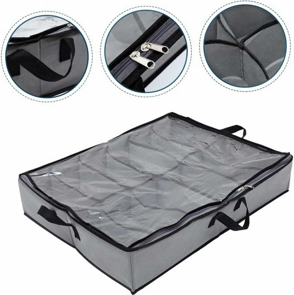Shoes Under Bed Shoe Organizer Bag Hard Solid Fabric with Clear Plastic Zip Cover 1 Pc